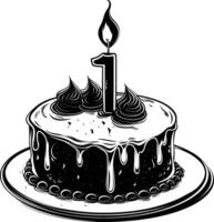 AI generated anniversary cake with number one shaped candle black color only vector