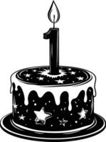 AI generated anniversary cake with number one shaped candle black color only vector