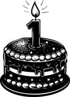 AI generated anniversary cake with number one shaped candle black color only vector