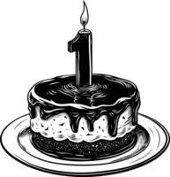 AI generated anniversary cake with number one shaped candle black color only vector