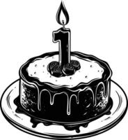 ai generado aniversario pastel con número uno conformado vela negro color solamente vector