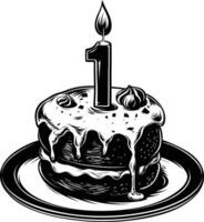 AI generated anniversary cake with number one shaped candle black color only vector