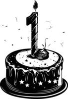 AI generated anniversary cake with number one shaped candle black color only vector