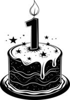 AI generated anniversary cake with number one shaped candle black color only vector