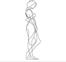 AI generated aesthetic woman with continuous line art style black color only vector