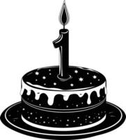 AI generated anniversary cake with number one shaped candle black color only vector