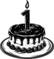 AI generated anniversary cake with number one shaped candle black color only vector