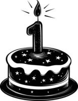 AI generated anniversary cake with number one shaped candle black color only vector