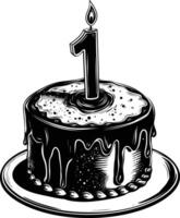 AI generated anniversary cake with number one shaped candle black color only vector