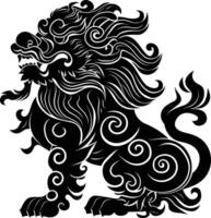 AI generated Silhouette Komainu the Japanese Mythical Creature black color only vector