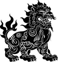 AI generated Silhouette Komainu the Japanese Mythical Creature black color only vector