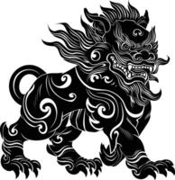 AI generated Silhouette Komainu the Japanese Mythical Creature black color only vector