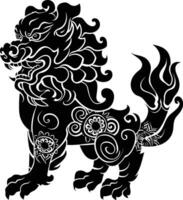AI generated Silhouette Komainu the Japanese Mythical Creature black color only vector