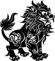 AI generated Silhouette Komainu the Japanese Mythical Creature black color only vector