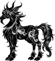 AI generated Silhouette Kirin the Mythical Creature black color only vector