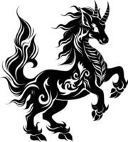 AI generated Silhouette Kirin the Mythical Creature black color only vector