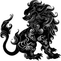 AI generated Silhouette Komainu the Japanese Mythical Creature black color only vector