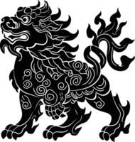 AI generated Silhouette Komainu the Japanese Mythical Creature black color only vector