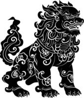 AI generated Silhouette Komainu the Japanese Mythical Creature black color only vector