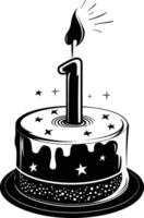 AI generated anniversary cake with number one shaped candle black color only vector