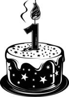 AI generated anniversary cake with number one shaped candle black color only vector