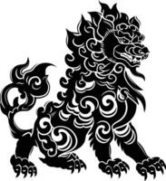 AI generated Silhouette Komainu the Japanese Mythical Creature black color only vector