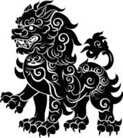 AI generated Silhouette Komainu the Japanese Mythical Creature black color only vector