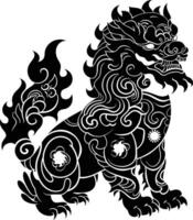 AI generated Silhouette Komainu the Japanese Mythical Creature black color only vector