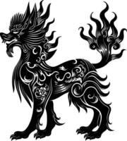 AI generated Silhouette Kirin the Mythical Creature black color only vector