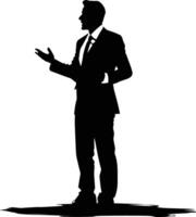 AI generated Silhouette Business Man Making Presentation black color only vector