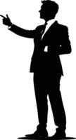 AI generated Silhouette Business Man Making Presentation black color only vector