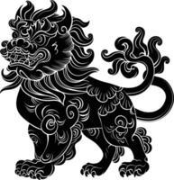 AI generated Silhouette Komainu the Japanese Mythical Creature black color only vector