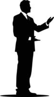 AI generated Silhouette Business Man Making Presentation black color only vector