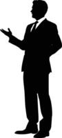 AI generated Silhouette Business Man Making Presentation black color only vector