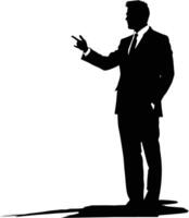 AI generated Silhouette Business Man Making Presentation black color only vector