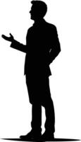 AI generated Silhouette Business Man Making Presentation black color only vector