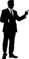 AI generated Silhouette Business Man Making Presentation black color only vector