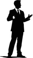 AI generated Silhouette Business Man Making Presentation black color only vector