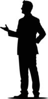 AI generated Silhouette Business Man Making Presentation black color only vector