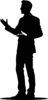 AI generated Silhouette Business Man Making Presentation black color only vector