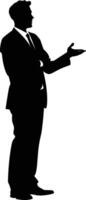 AI generated Silhouette Business Man Making Presentation black color only vector