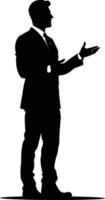 AI generated Silhouette Business Man Making Presentation black color only vector