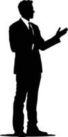 AI generated Silhouette Business Man Making Presentation black color only vector