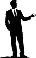 AI generated Silhouette Business Man Making Presentation black color only vector