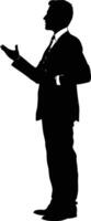 AI generated Silhouette Business Man Making Presentation black color only vector