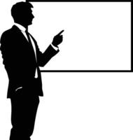 AI generated Silhouette Business Man Making Presentation on Whiteboard black color only vector