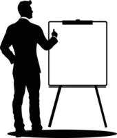 AI generated Silhouette Business Man Making Presentation on Whiteboard black color only vector