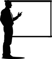 AI generated Silhouette Business Man Making Presentation on Whiteboard black color only vector