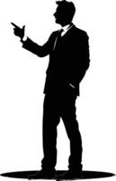 AI generated Silhouette Business Man Making Presentation black color only vector