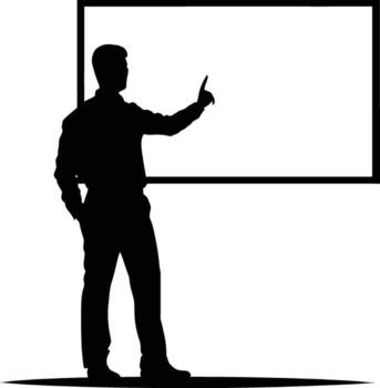 AI generated Silhouette Business Man Making Presentation on Whiteboard black color only vector